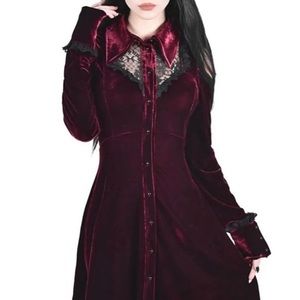 KILLSTAR dead silent collared dress in burgundy